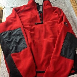 Tommy Hilfiger Mens M Red Black Quarter Zip Fleece Jacket Cold Stop